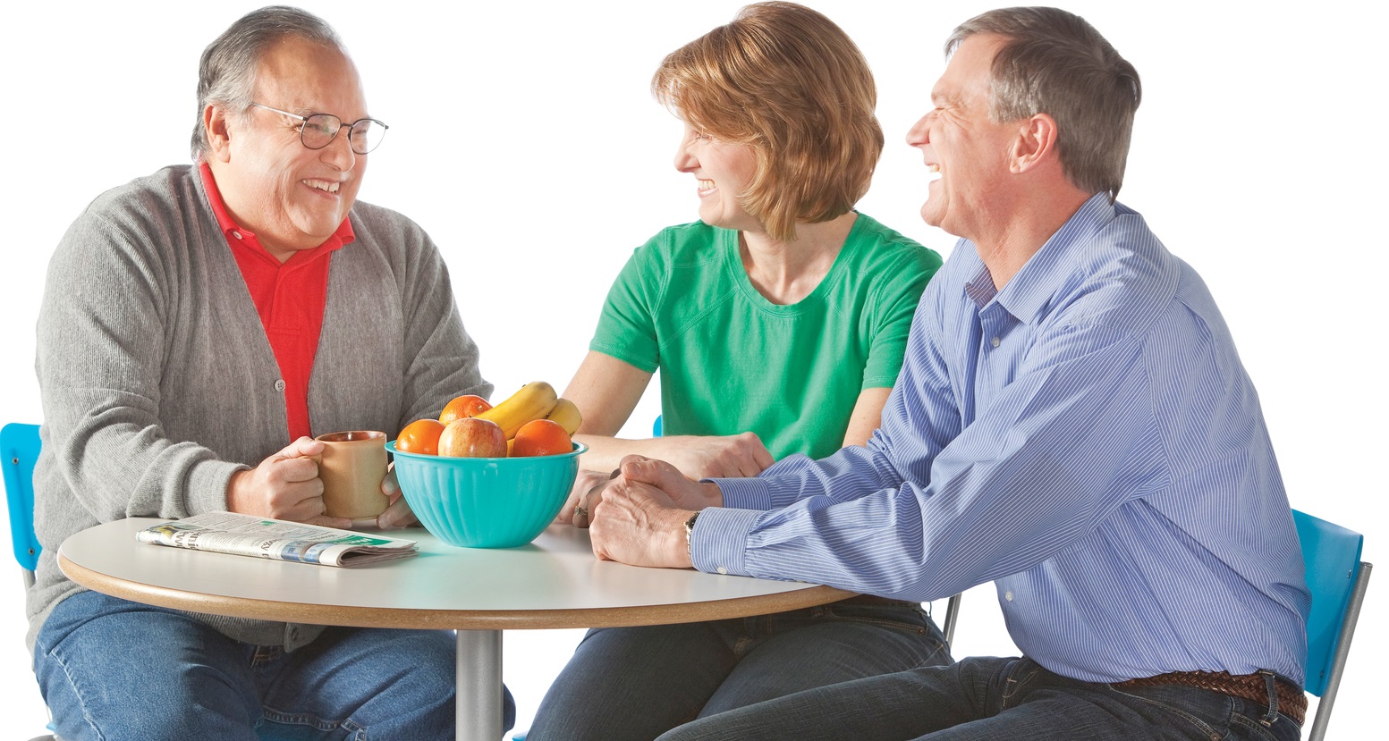 Three people sitting at a table