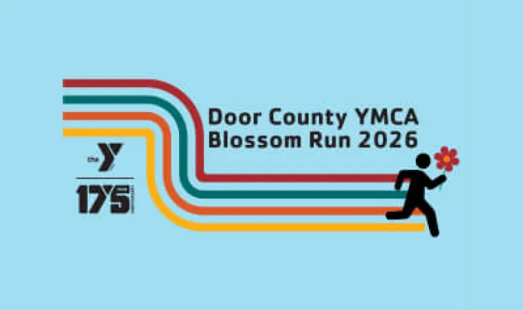 Multi colored lines with the Y logo, 175 anniversary and the words Door County YMCA Blossom Run 2026