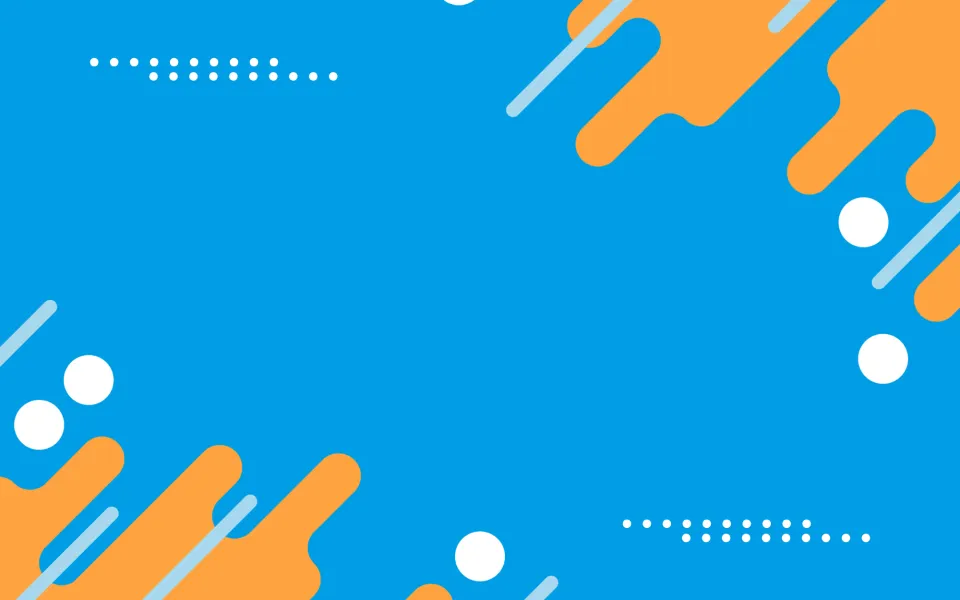 Orange and white geometric shapes on a blue background